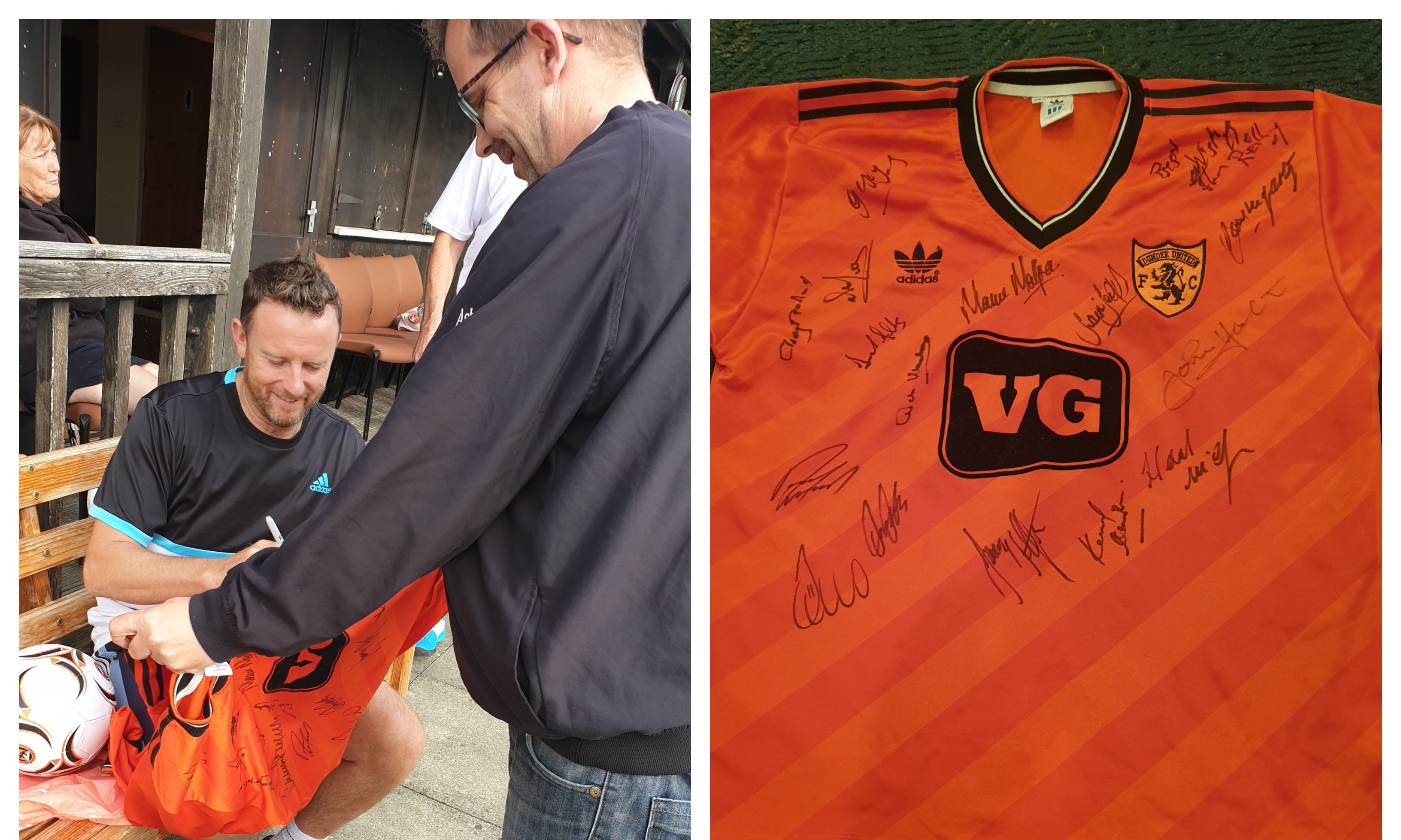 Kevin Gallacher signs Andy's top, right