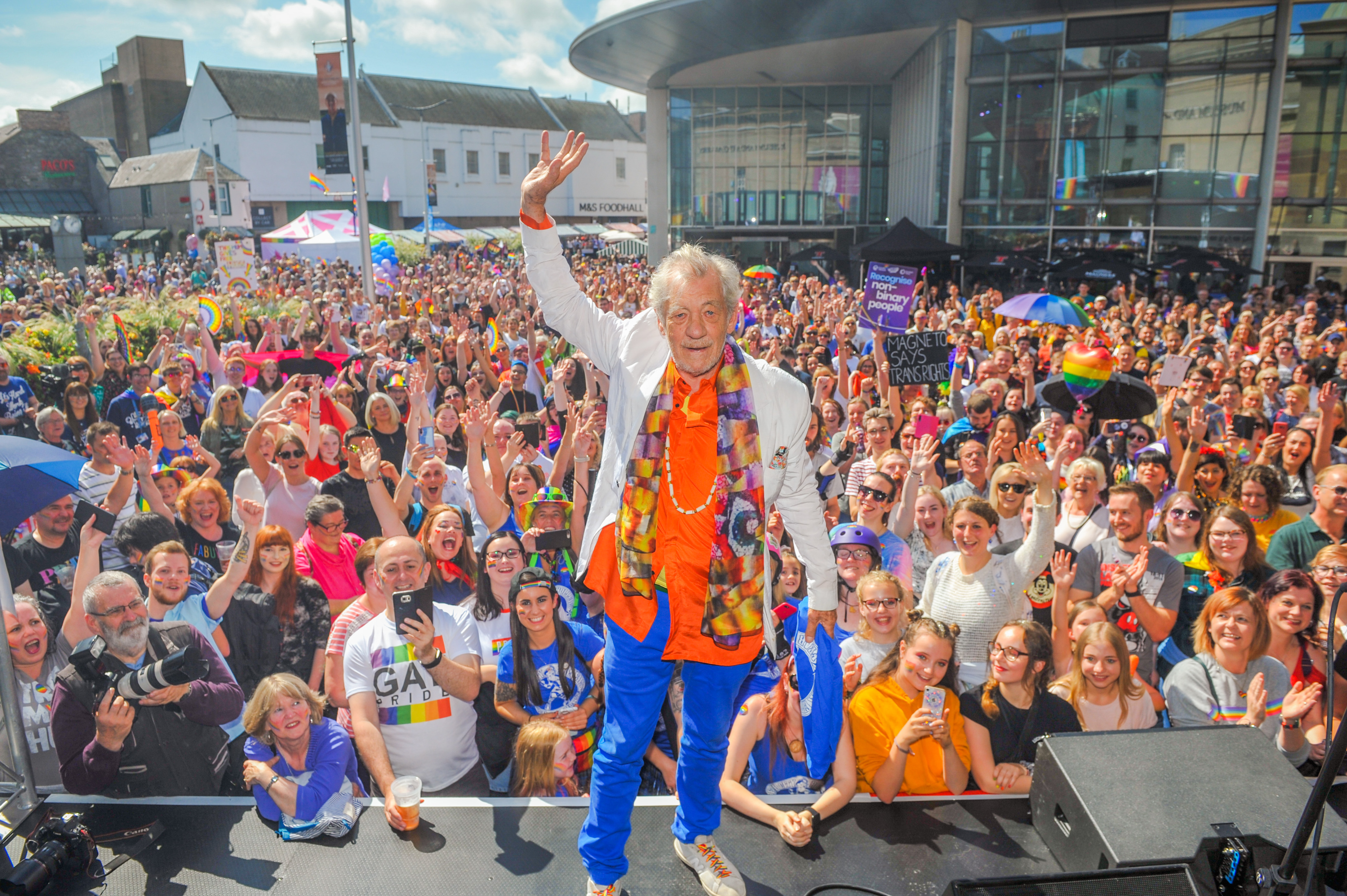 Sir Ian McKellen on stage at Perthshire Pride