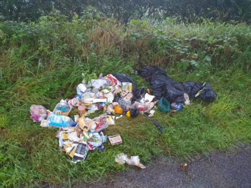 The rubbish discarded during the recent fly-tipping incident at St Vigeans.