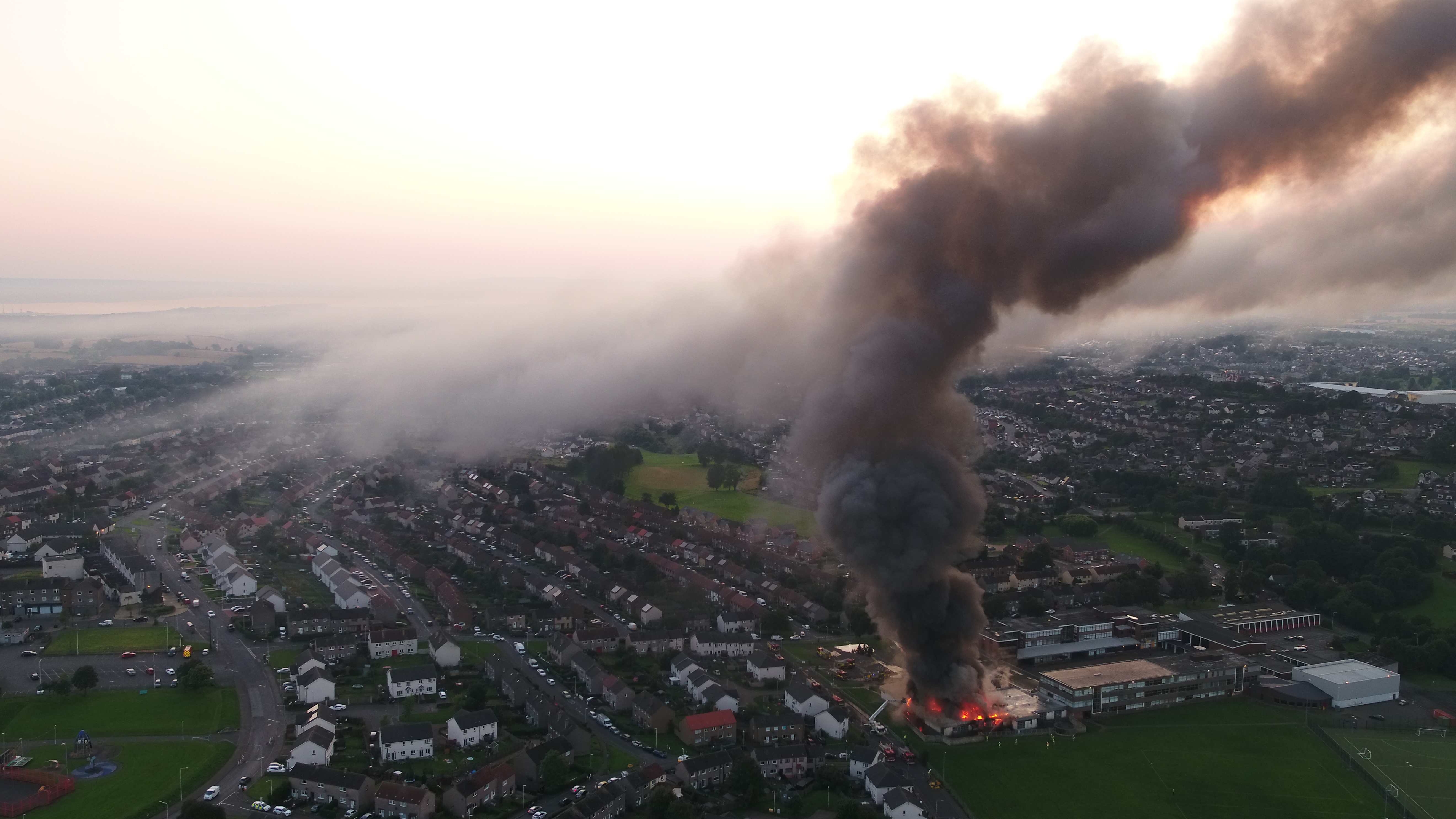 Smoke billowing into the Fife sky during the blaze at Woodmill High School.