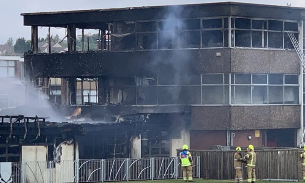 The fire-damaged Woodmill High School