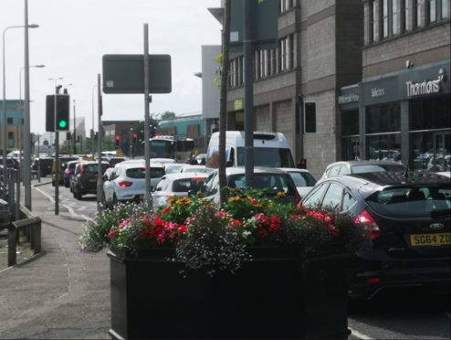 Traffic in Dundee city centre on Saturday.