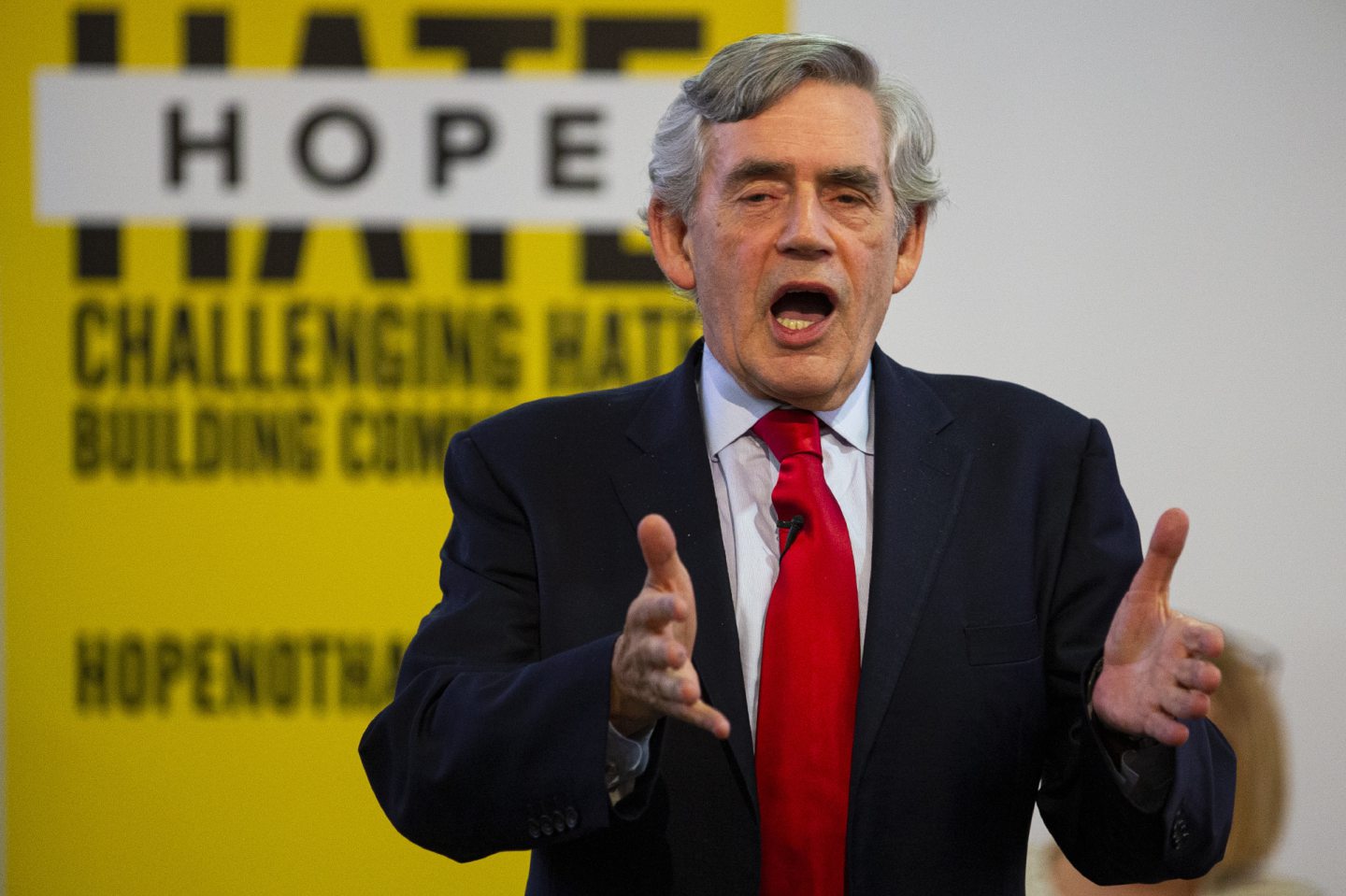Former Prime Minister Gordon Brown speaks at a "No to No-Deal" rally at Gorbals Parish Church on September 9, 2019 in Glasgow.