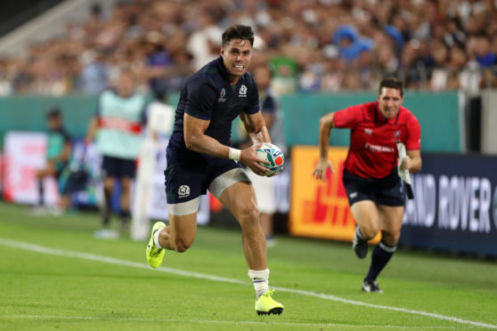 Sean Maitland moves in for the crucial score in Scotland's win over Samoa.