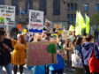 Climate change protesters in Dundee City Square.