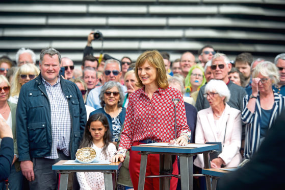 Fiona Bruce recording the 'Good, Better, Best' section of Antiques Roadshow at V&A Dundee.