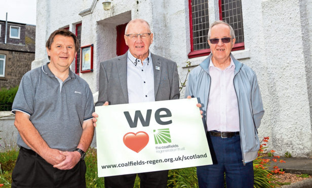 Image shows (left to right):  Robert Scott (Buckhaven Baptist Church), Bob Young (CRT Scotland trustee), David Dowie,  (Buckhaven Baptist Church).