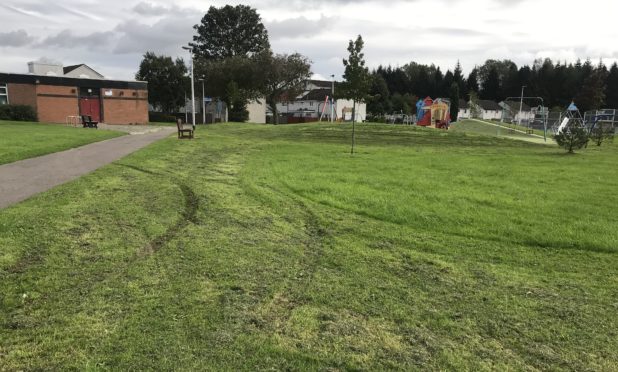 Tyre tracks left following an incident near a swing park, off Argyll Road