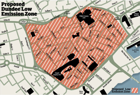 The proposed LEZ in Dundee city centre.