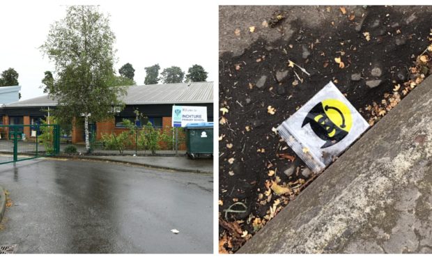 The 'drug' bag, right, was found near Inchture Primary School