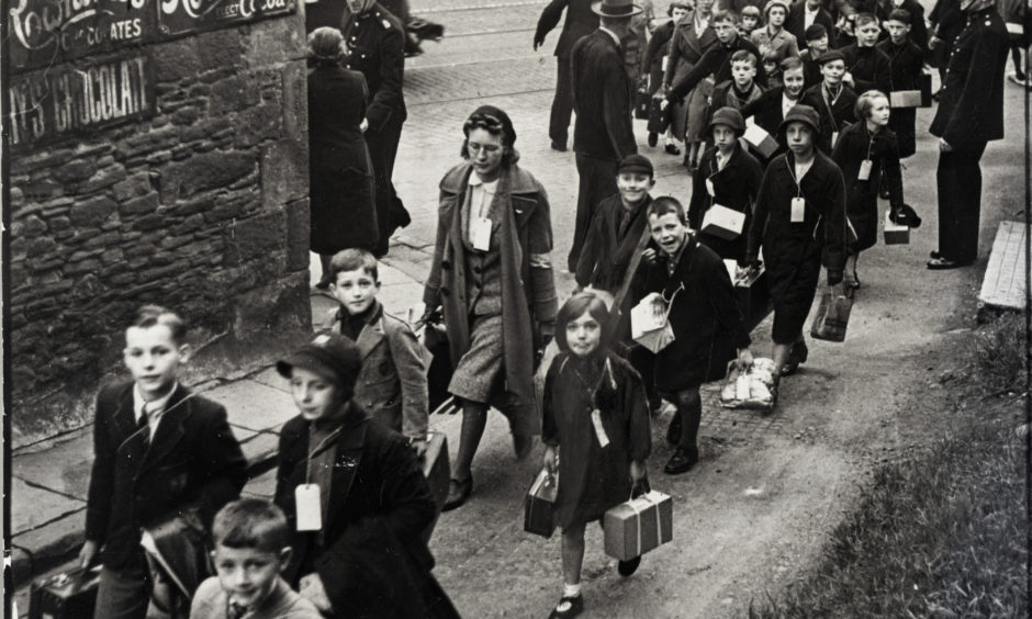 Ancrum Road, Dundee school children on way to Lochee Railway station for evacuation