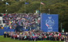 Fans watch the action on the 1st tee during the Singles match on day three of the 2019 Solheim Cup.