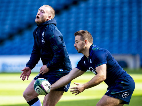 Stuart Hogg (L) is taking a back seat in popularity to "Mr Greig" Laidlaw in Japan.