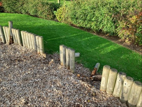 Dozens of substantial wooden stakes surrounding the Saltire playpark were snapped.