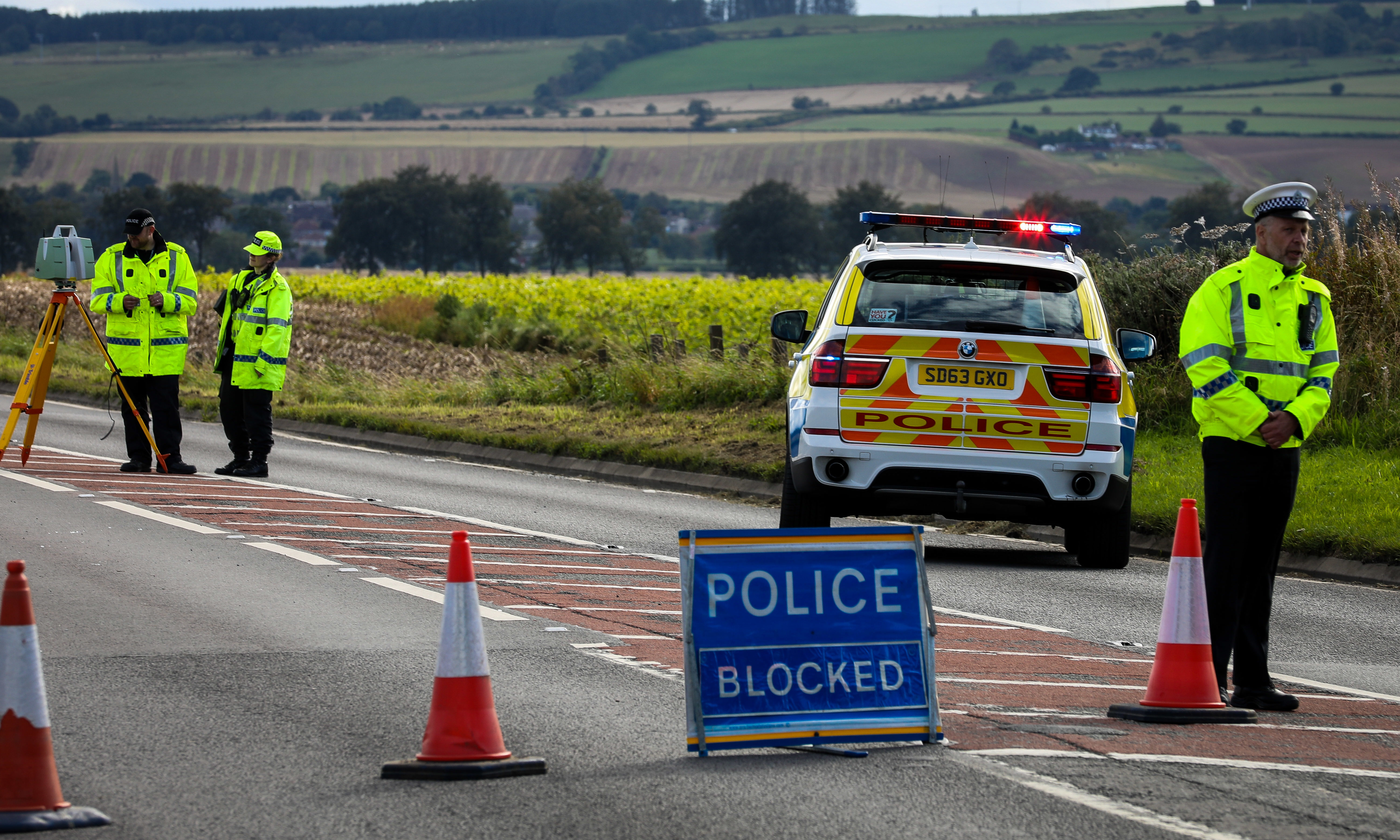 Police at the scene of the crash on the A92 near Ladybank.