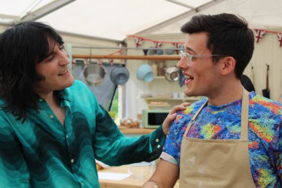 Co-presenter Noel Fielding with Michael Chakraverty.