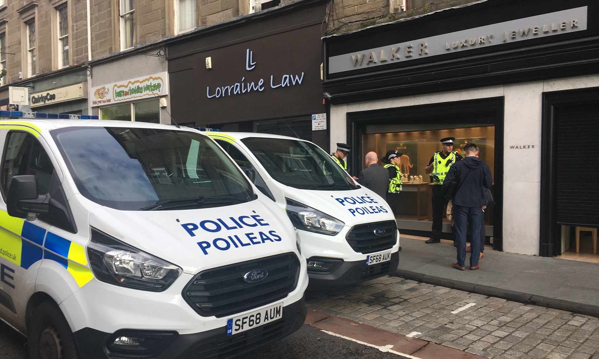 Police outisde Walkers Luxury Jewellers in Union Street, Dundee, on Monday September 23.