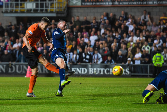 Louis Appere scores against Dundee in the 6-2 derby.