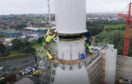 Work being carried out on the chimney at the new Baldovie waste to energy plant.