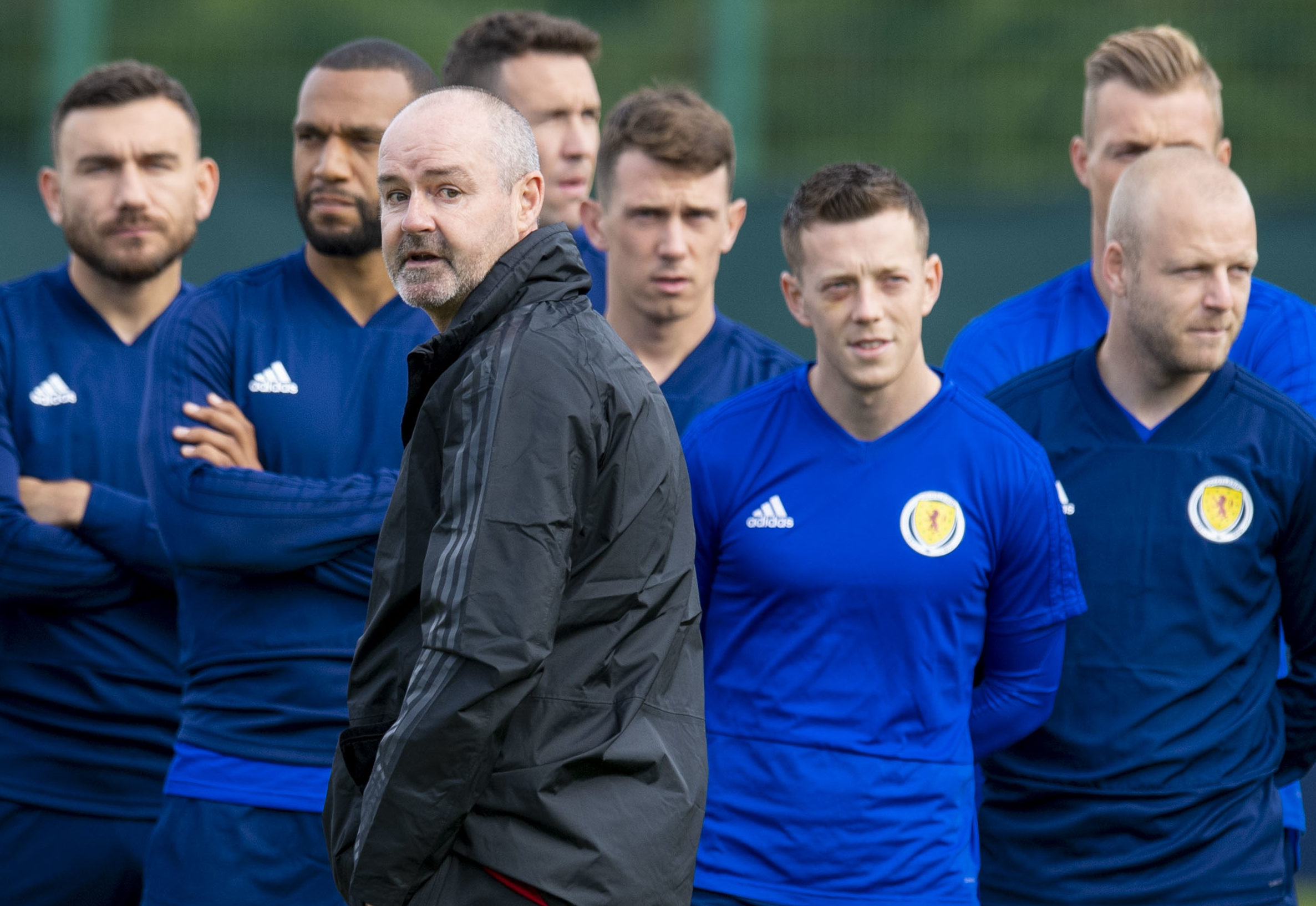 Steve Clarke with the Scotland players at training.