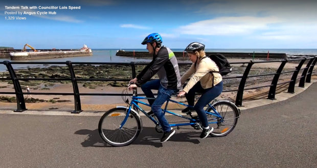 Scott Francis of Angus Cycle Hub and Councillor Lois Speed.