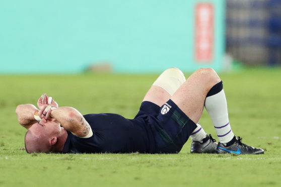 A dejected Stuart Hogg  following Scotland's defeat to Japan in  Yokohama.