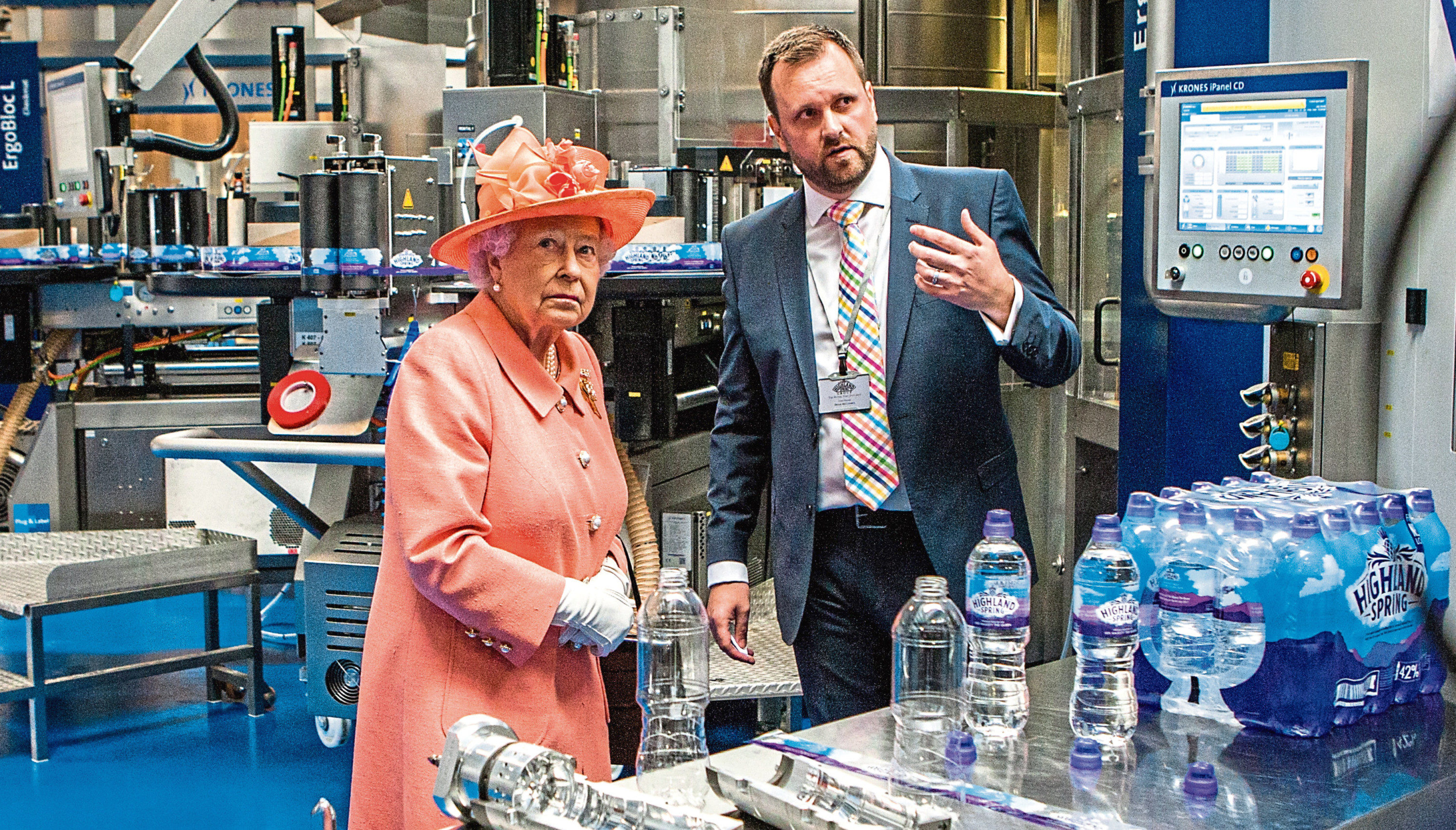 The Queen visits the Highland Spring factory in 2017.