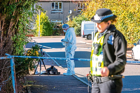 Police at the scene in Blairhall after the death of Claire Tunrbull.