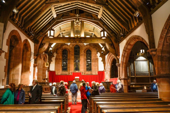 Members of the congregation in the Gardner Memorial Church in Brechin.