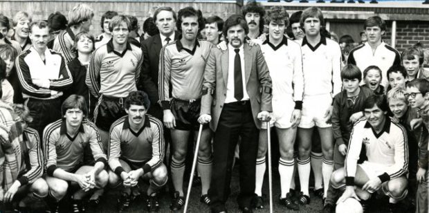 Jim Wilkie, centre, during his benefit match in 1981.