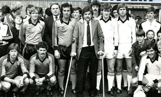 Jim Wilkie, centre, during his benefit match in 1981.
