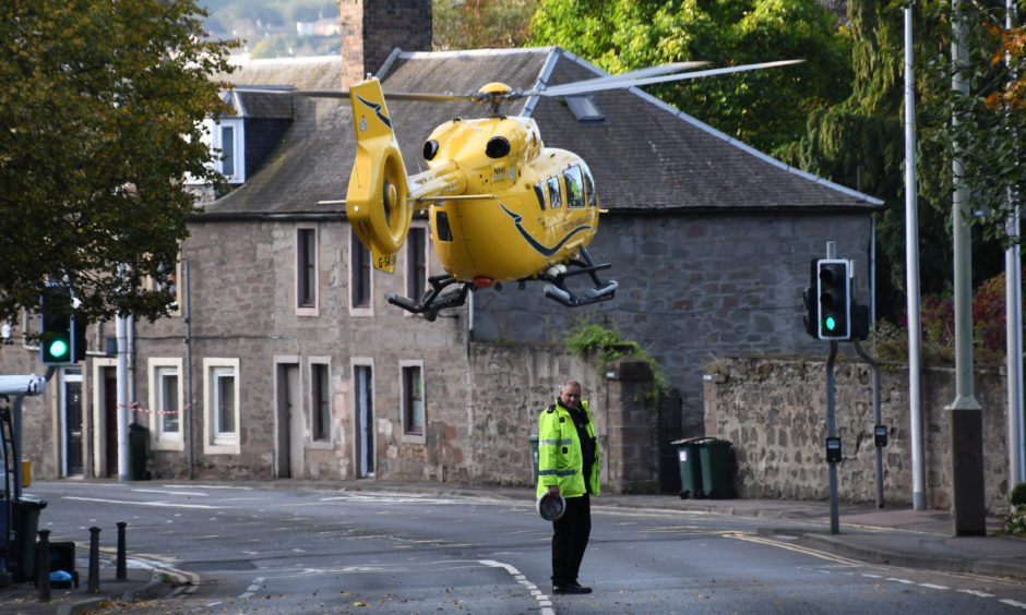An air ambulance at the scene of the accident.