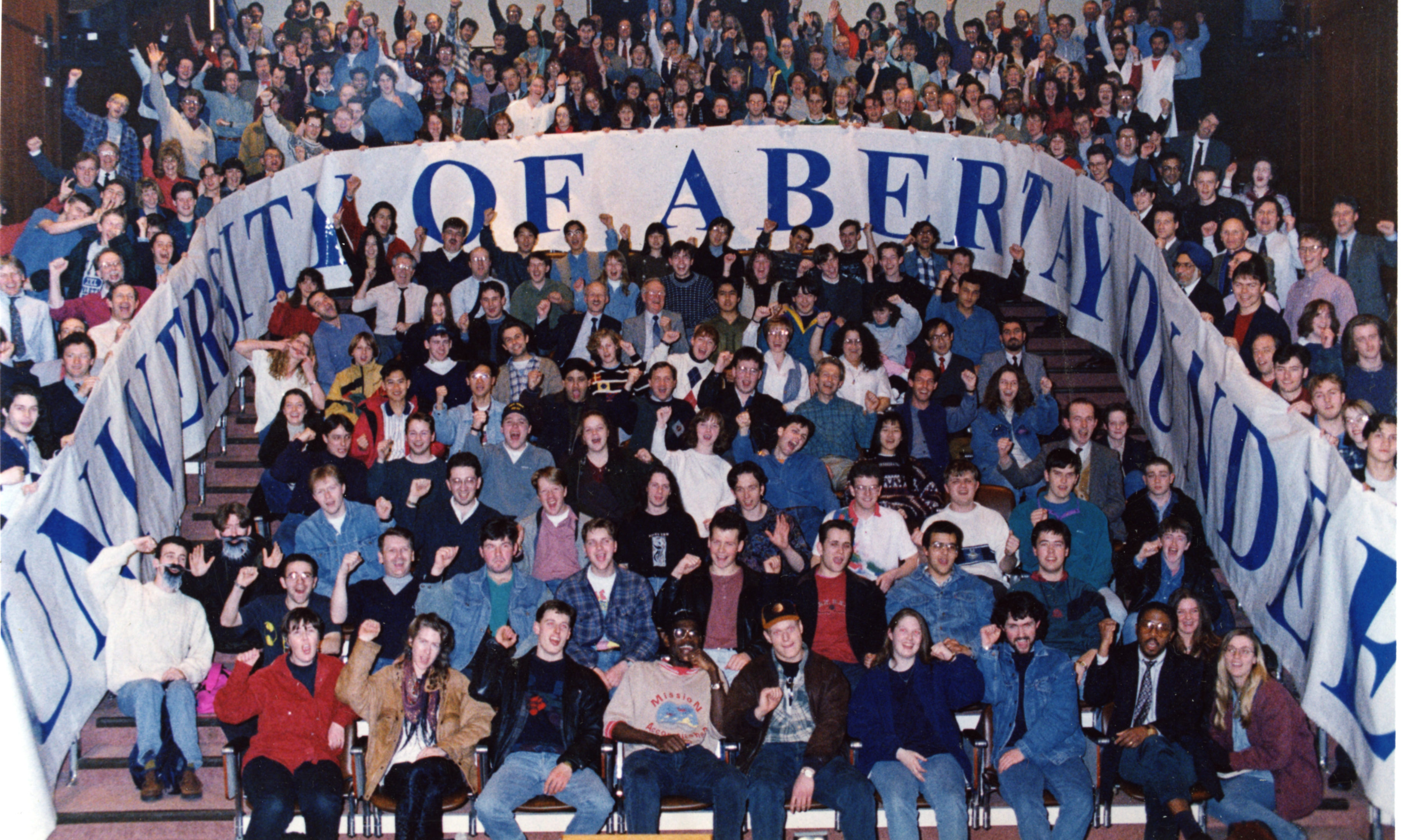 Students celebrate the opening of the University of Abertay in Dundee in 1994.