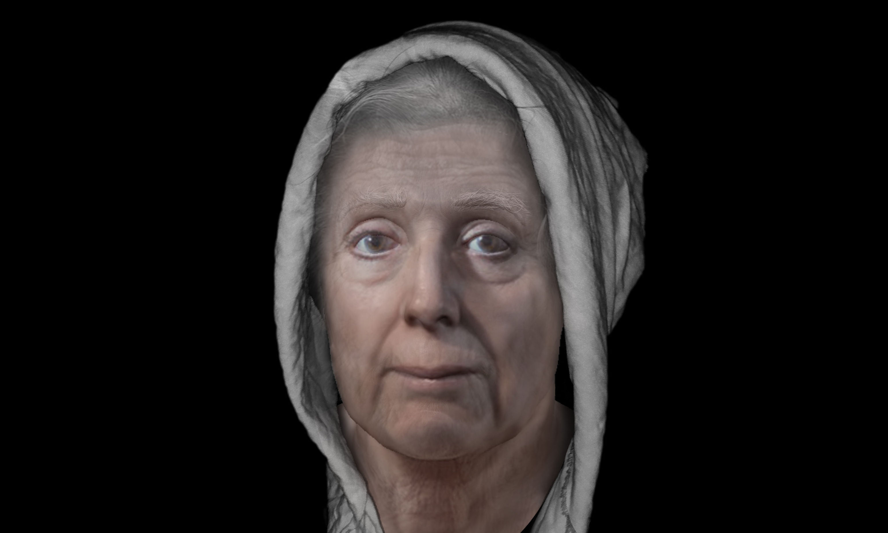 The digitally reconstructed face of 'witch' Lilias Adie, as she may have appeared in the early 1700s - another of Chris's projects.