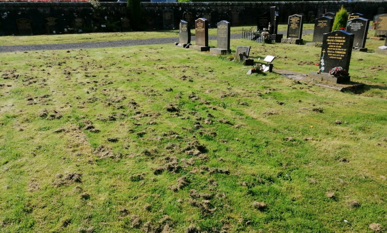 The cemetery at Kinross was left covered in grass cuttings.