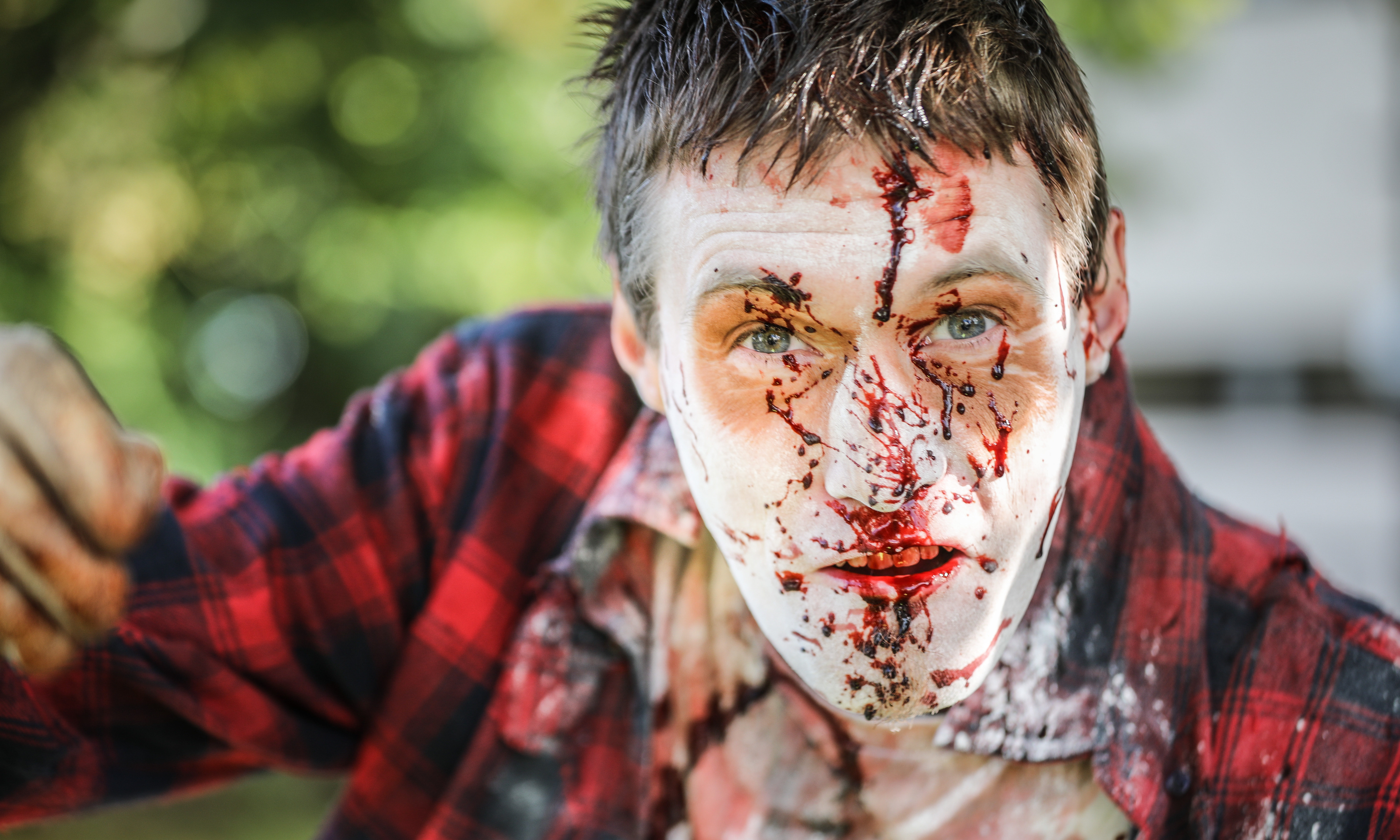 Theatrical make up and fake blood was used to give participants a ghoulish look to scare passers by.