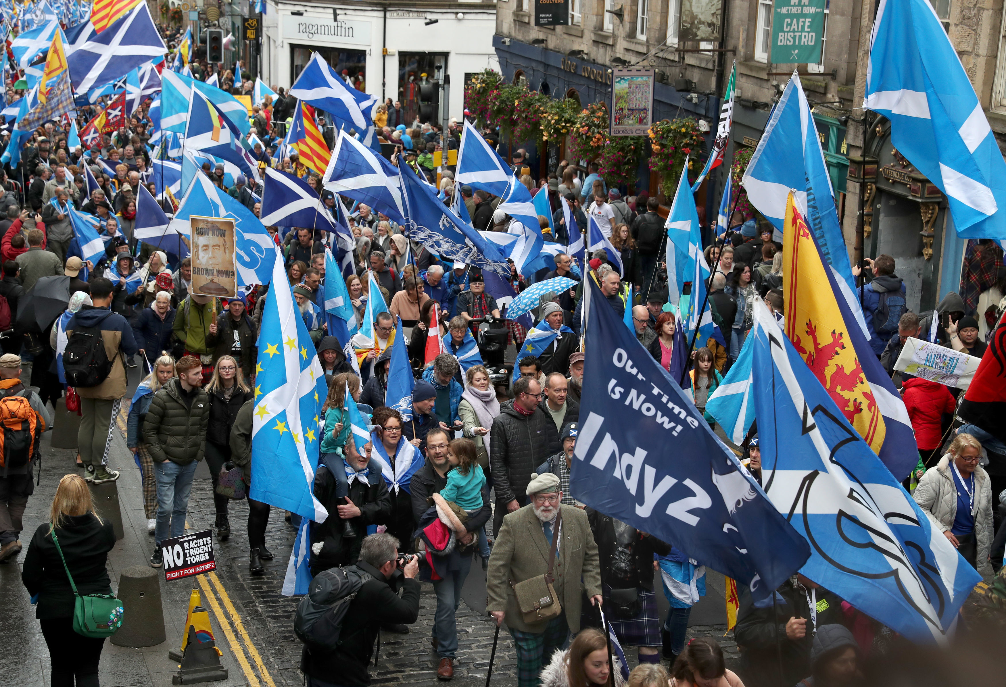 Marchers walking in support of Scottish independence.