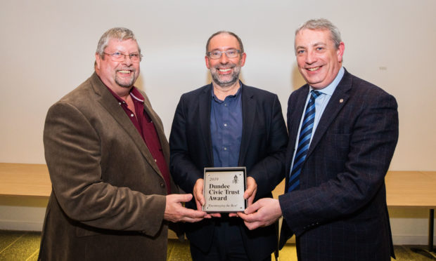 The V&A Dundee group. L-R: Doug Reid (James F Stephen Architects), John Tavendale (Turner & Townsend Project Manager) and Barry Ferguson (V&A Dundee).