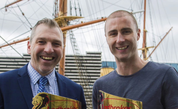 Sean Dillon, right, was named Leagut Two player for the 2017/18 season with boss Stewart Petrie awarded the top manager gong. Image: SNS