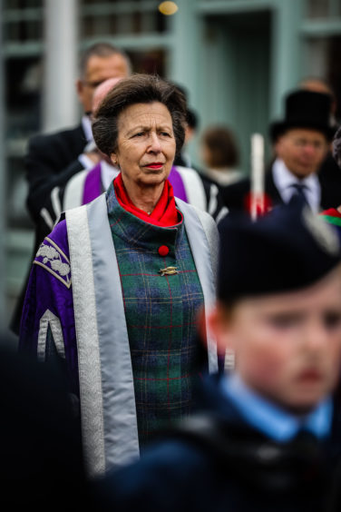 Princess Anne takes part in the graduation procession in Perth High Street.