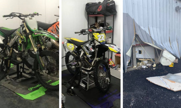 Three motorcycles were stolen in the raid.