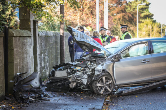 The stricken car on Perth Road, Dundee