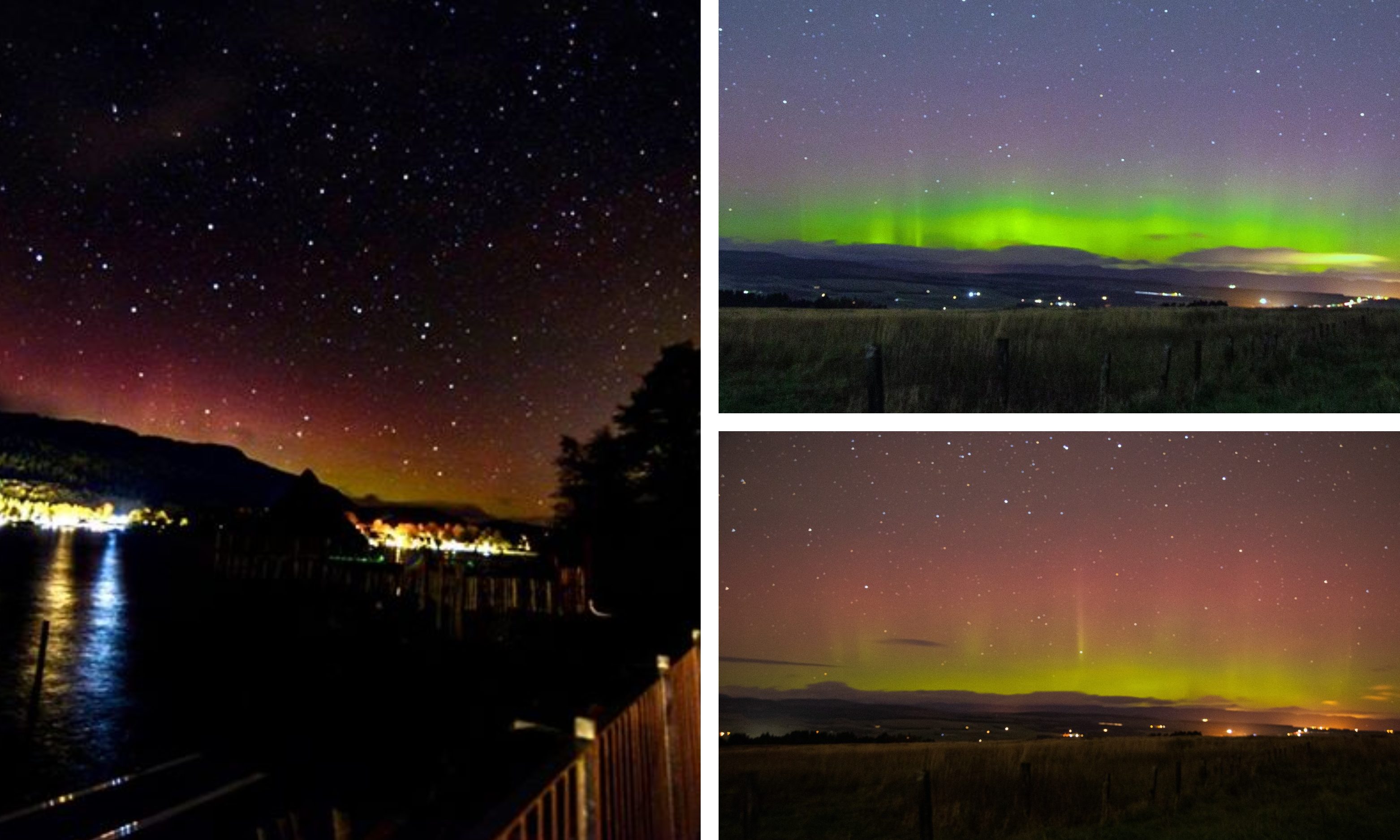 The Northern Lights in Perthshire. Photos on the right taken by Images of Scotland. The one on the left is by Bulldog Photography.