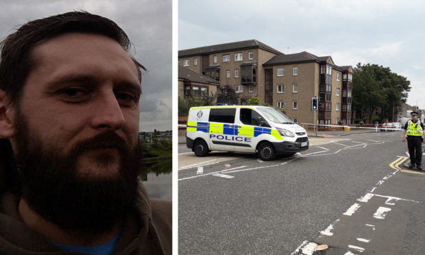 Robert Speed, left, shot Shelagh Rashid on Nicol Street. Right: the sealed-off road.