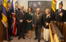 Mike Roberston and Kirsty Macdonald with Angus Lord Lieutenant Pat Sawers and Provost of Angus Ronnie Proctor along with British Legion Standard Bearers Callum Copland, Paul Thomson and Rab Cumming.