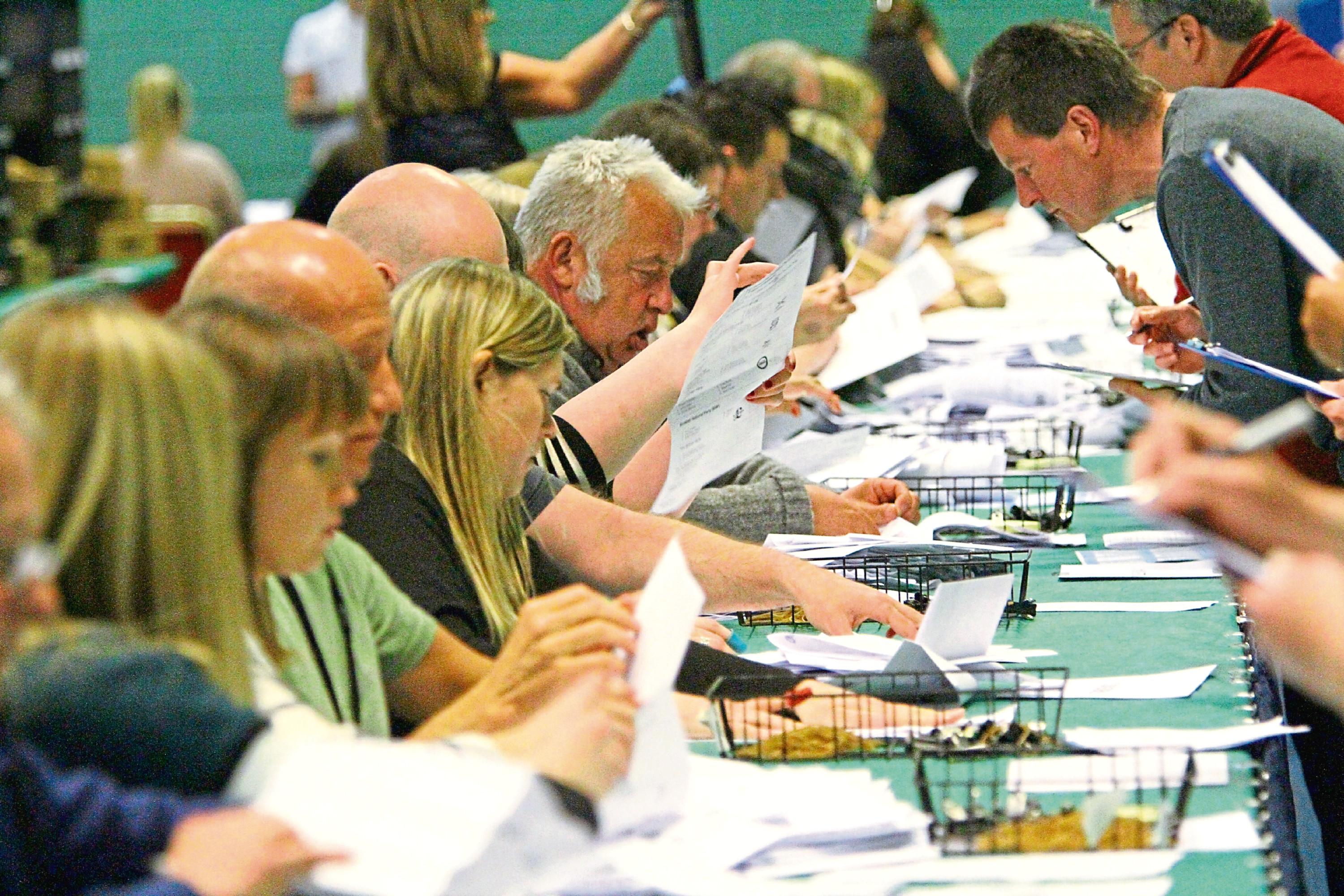 The European election count underway at Fintry Primary School, Dundee, in May 2019.