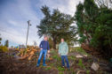 Richard McWhinney (left) and Peter Flett and trees marked for the chop