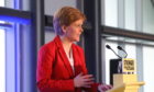 Nicola Sturgeon giving her speech in Dundee on Wednesday.