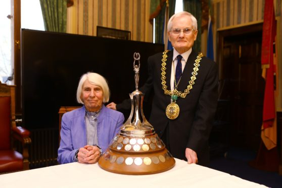 Lord Provost Ian Borthwick with Dundee's Citizen Of The Year 2019, Norma McGovern.