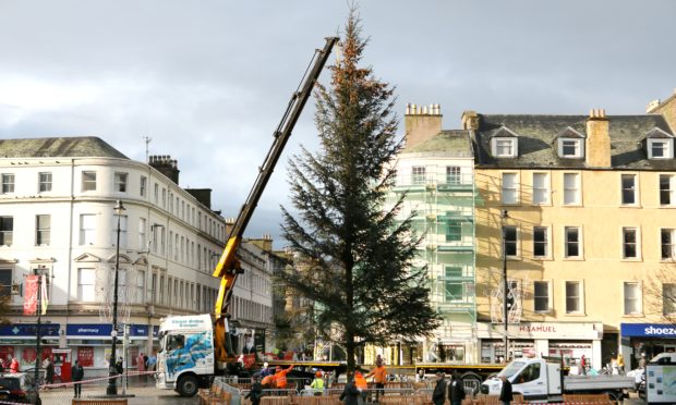 The Christmas tree arrives at the City Square in Dundee.